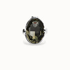 Large ring with grey oval faceted crystal
